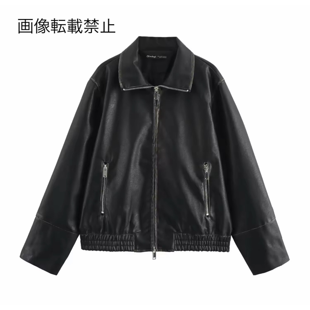 12月新作16069◆フェイクレザー PU ブルゾン ジャケット