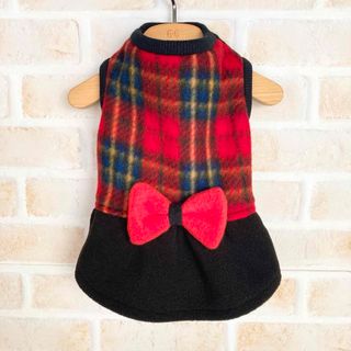 犬服　ハンドメイド　フリース赤チェック⑤(犬)