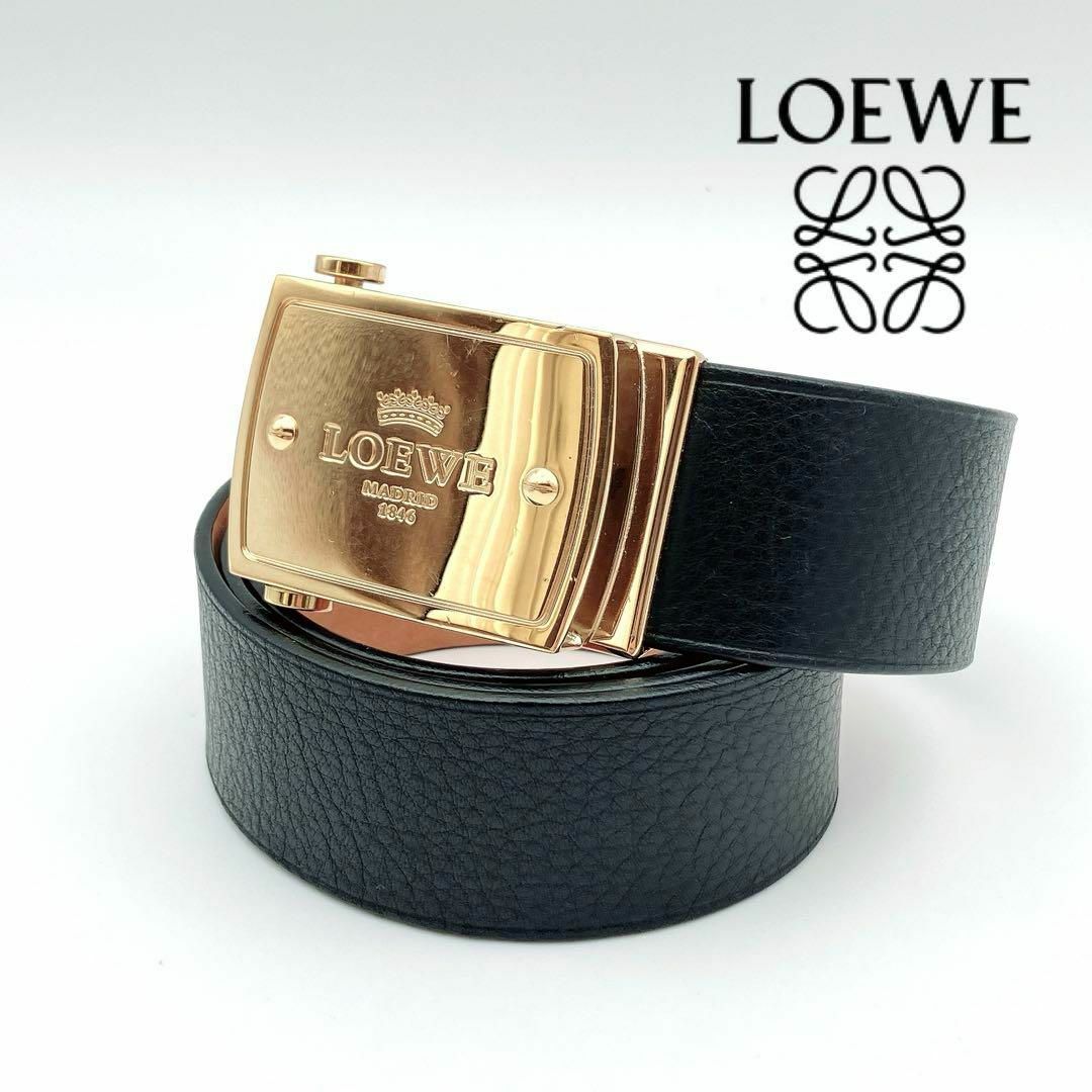 美品】LOEWE ロエベ ベルト ゴールド バックル ブラック 美品】LOEWE ロエベ ベルト ゴールド バックル ブラック