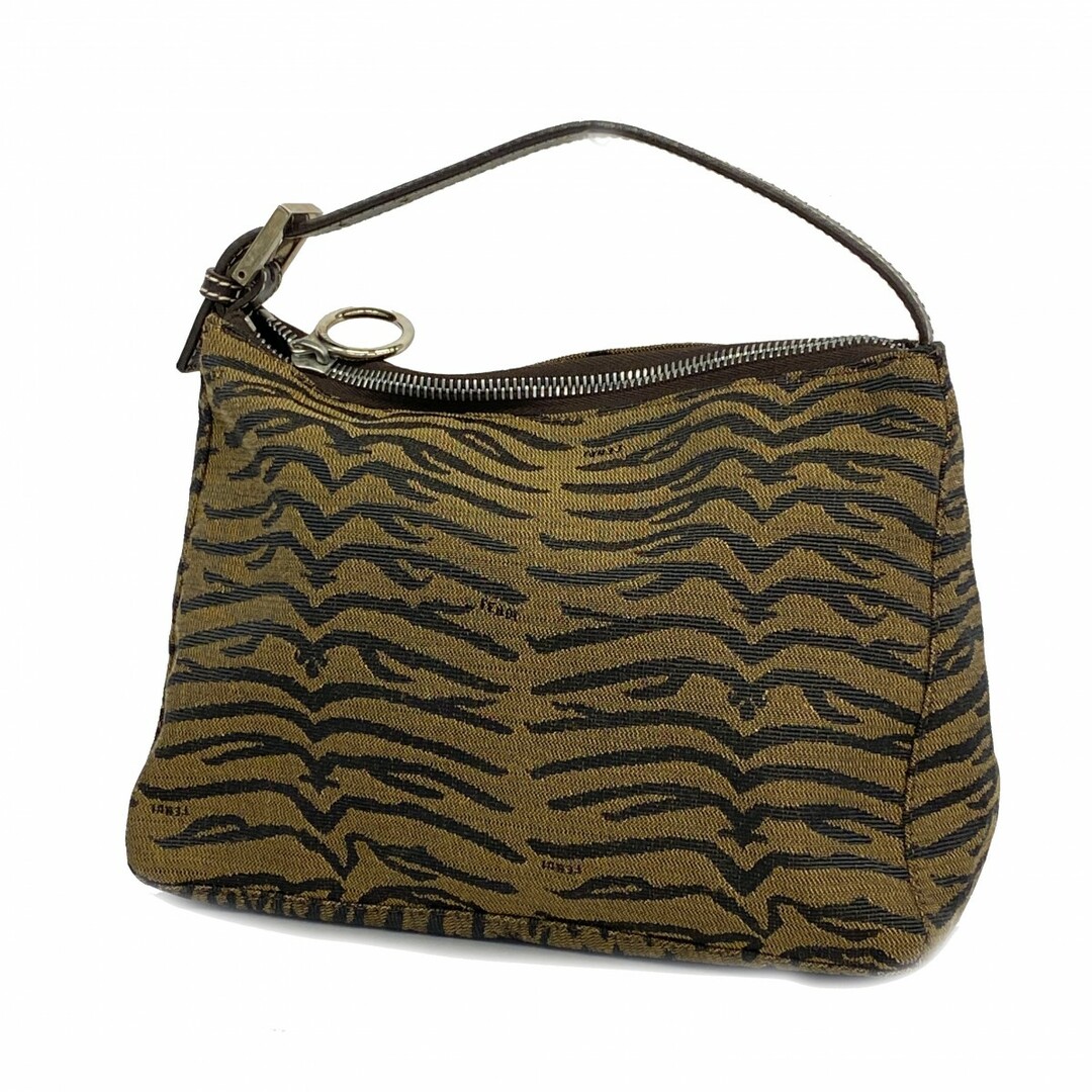 FENDI - ★SALE【4ua0840】フェンディ ハンドバッグ ナイロンキャンバス ブラウン シルバー金具【中古】レディース