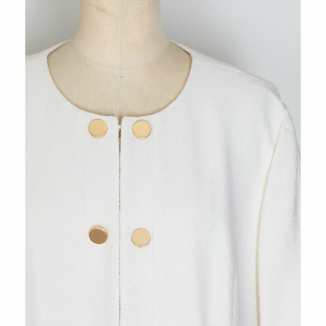 新品【レリアン】伊製生地 金ボタン ノーカラージャケット 白 17+ ノーカラージャケット【Leilian WHITE LABEL】|レリアン プラス