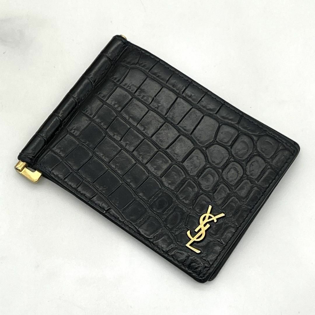 イヴサンローラン マネークリップ YSL クロコ押し ブラック ビジネス メンズ イヴサンローラン マネークリップ YSL クロコ押し ブラック ビジネス メンズ