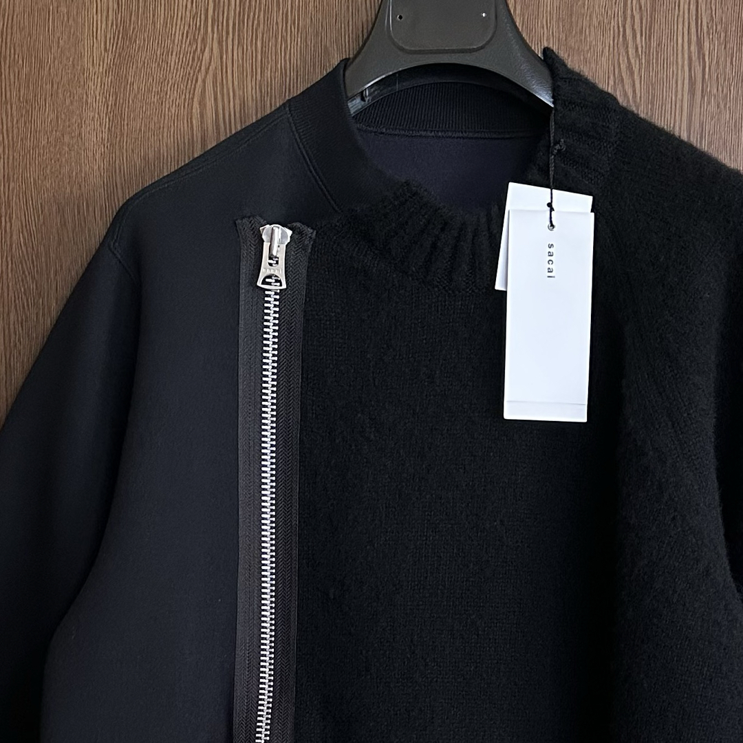 sacai - 24AW新品 sacai ジップ スウェット ドッキング ニット sacai - 24AW新品 sacai ジップ スウェット ドッキング ニット