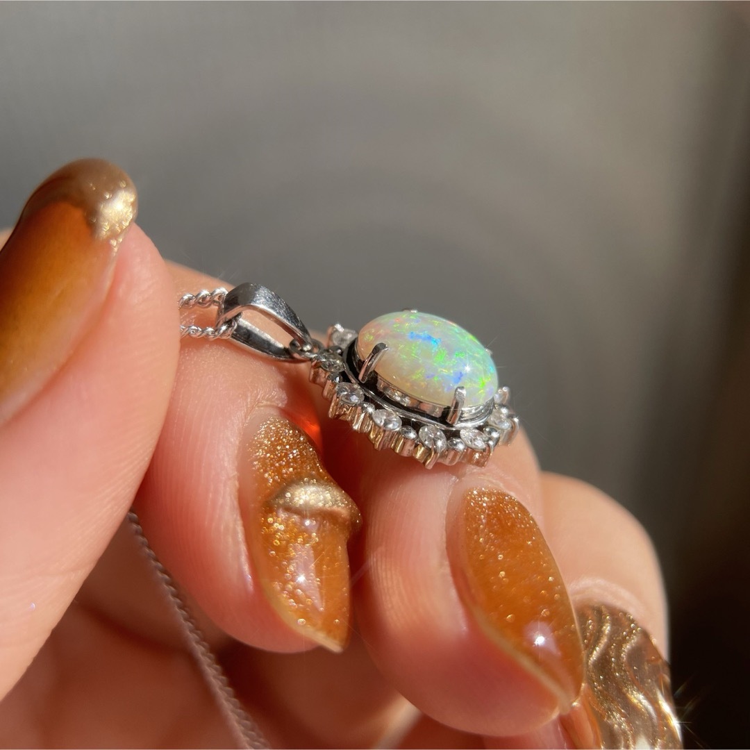 ☆ 【レトロ】Pt900 カラフルオパール 取り巻きダイヤ ※トップのみ ☆ 【レトロ】Pt900 カラフルオパール 取り巻きダイヤ ※トップのみ