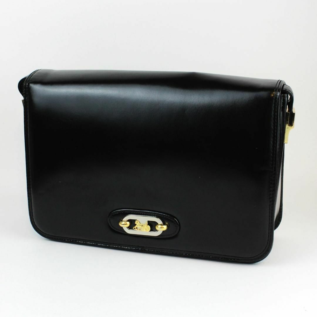 美品 CELINE セリーヌ 馬車金具 カーフスキン ブラック 美品 CELINE セリーヌ 馬車金具 カーフスキン ブラック