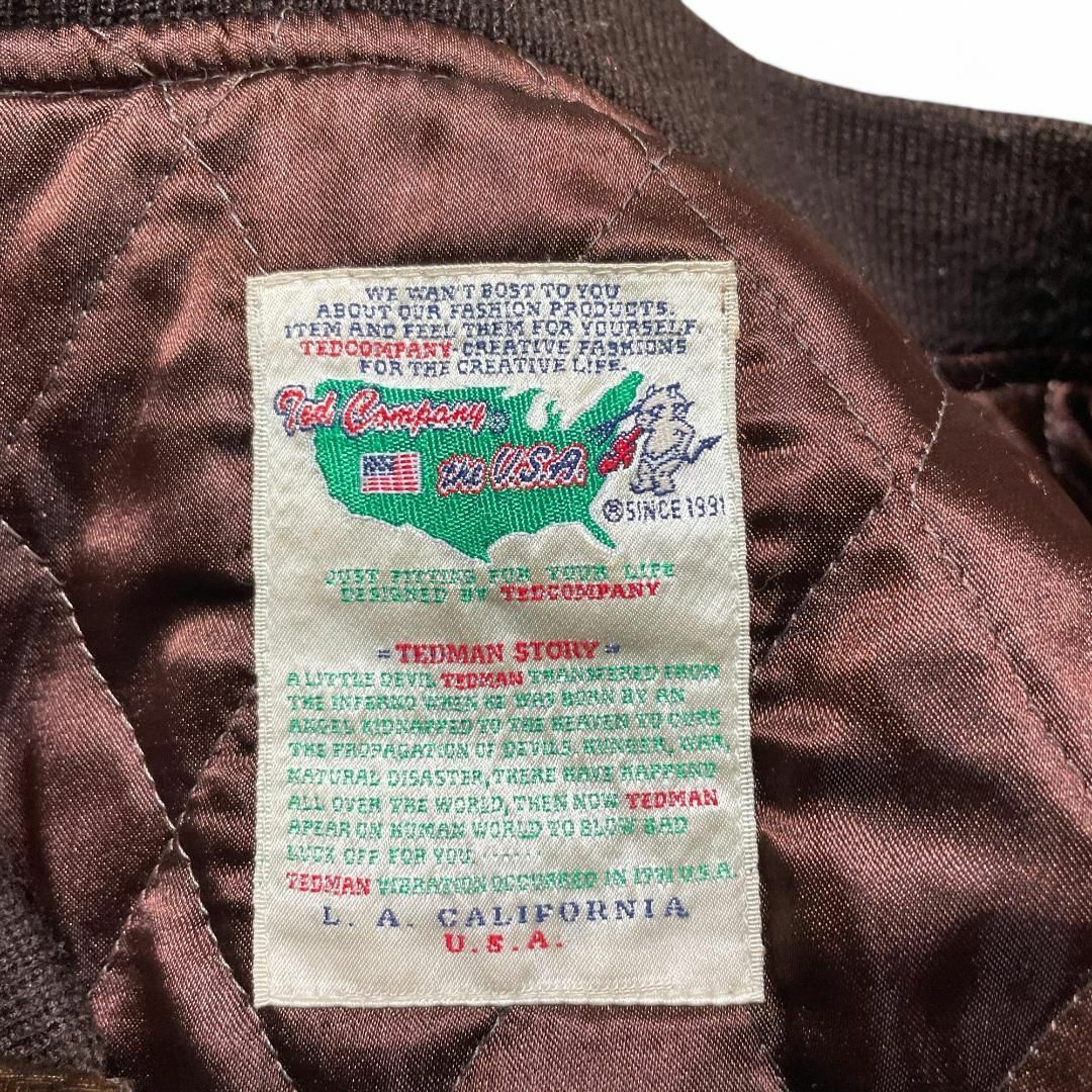 テッドマンベロアスカジャン茶色ブラウン古着袖刺繍別珍42xl テッドマンベロアスカジャン茶色ブラウン古着袖刺繍別珍42xl