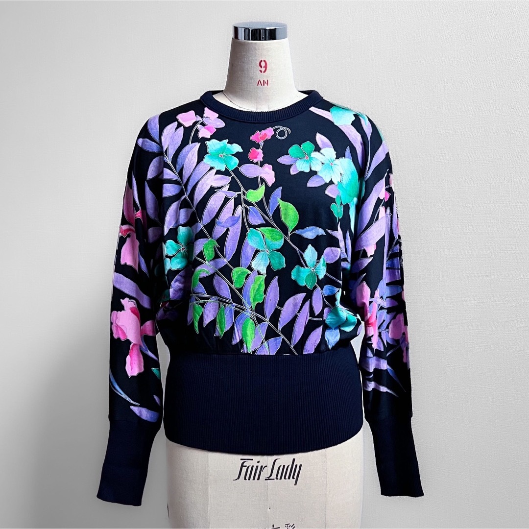LEONARDレオナール 花柄 ウール シルク ドルマン リブニット LEONARDレオナール 花柄 ウール シルク ドルマン リブニット