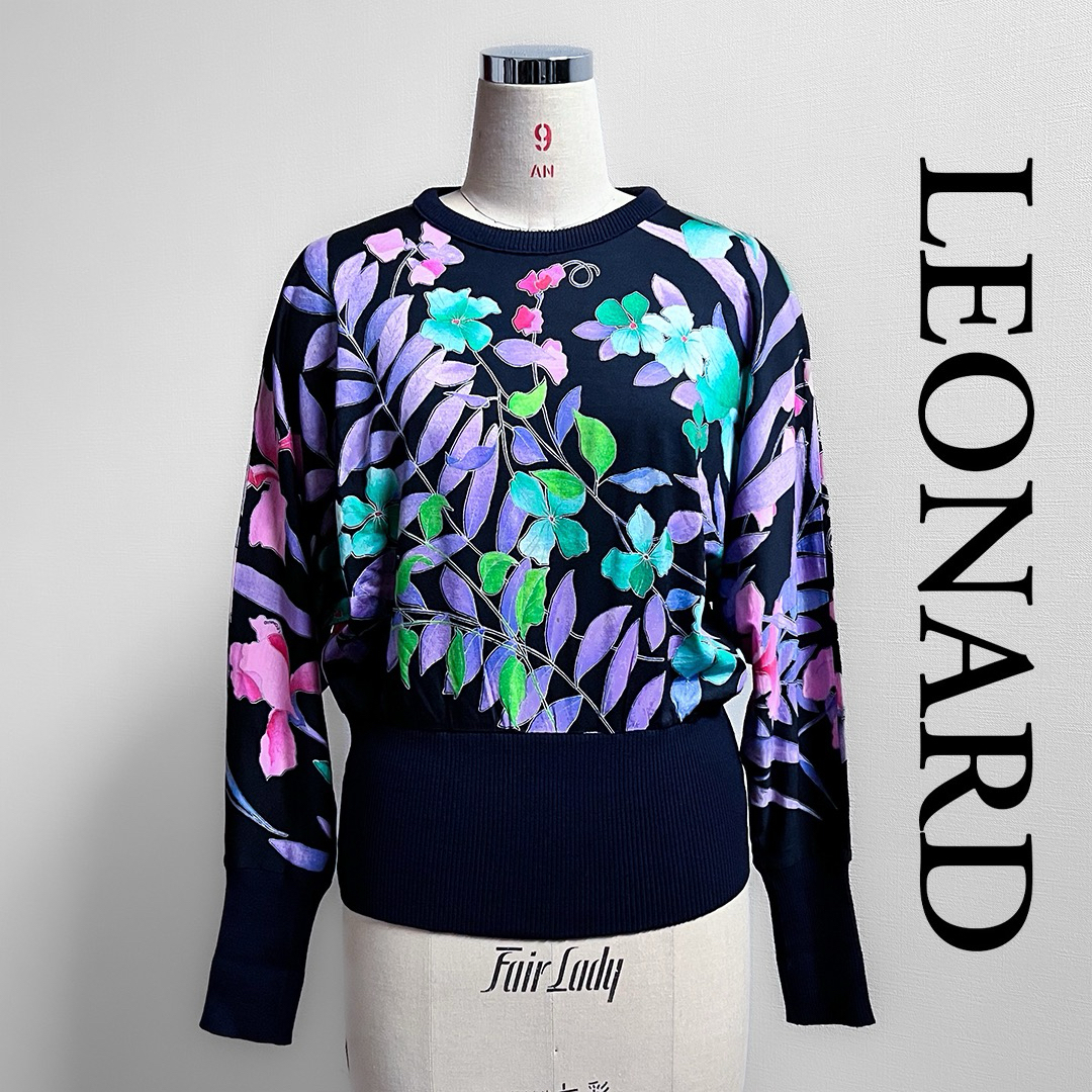 LEONARDレオナール 花柄 ウール シルク ドルマン リブニット LEONARDレオナール 花柄 ウール シルク ドルマン リブニット