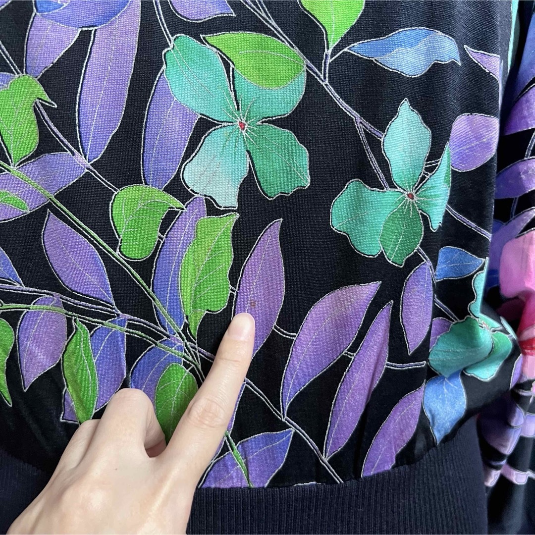 LEONARDレオナール 花柄 ウール シルク ドルマン リブニット LEONARDレオナール 花柄 ウール シルク ドルマン リブニット