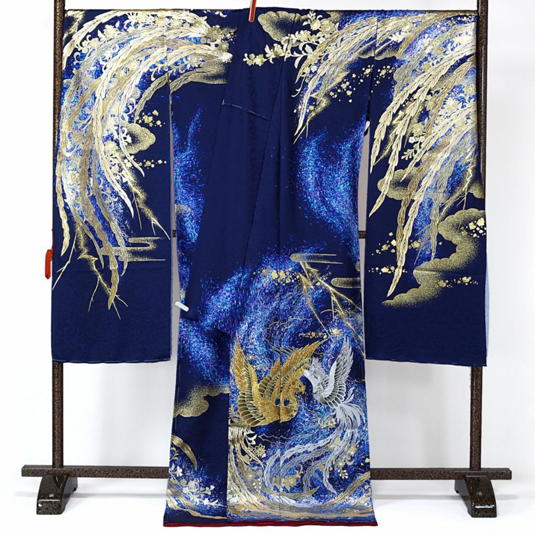 振袖 プレミアムゴールド 関芳 鳳凰 未仕立て 仮絵羽 青 金 振袖 プレミアムゴールド 関芳 鳳凰 未仕立て 仮絵羽 青 金