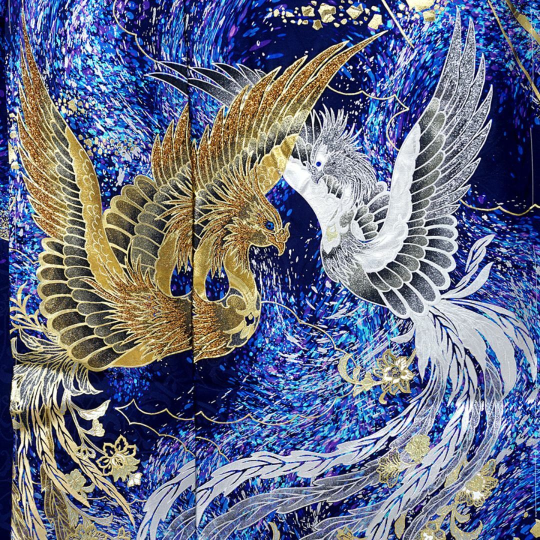 振袖 プレミアムゴールド 関芳 鳳凰 未仕立て 仮絵羽 青 金 振袖 プレミアムゴールド 関芳 鳳凰 未仕立て 仮絵羽 青 金