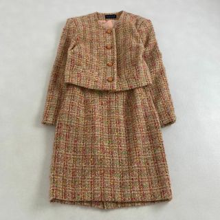 ヴィンテージ(VINTAGE)のヴィンテージ　スーツ　ノーカラー　ツイード　ピンク　ウール　レトロ　9号(スーツ)