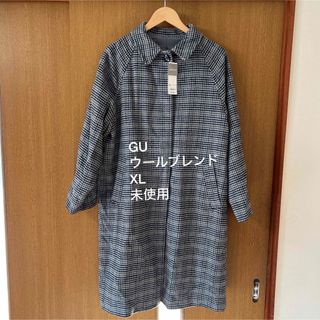 ジーユー(GU)のGU ウールブレンドチェックステンカラーコート(ロングコート)