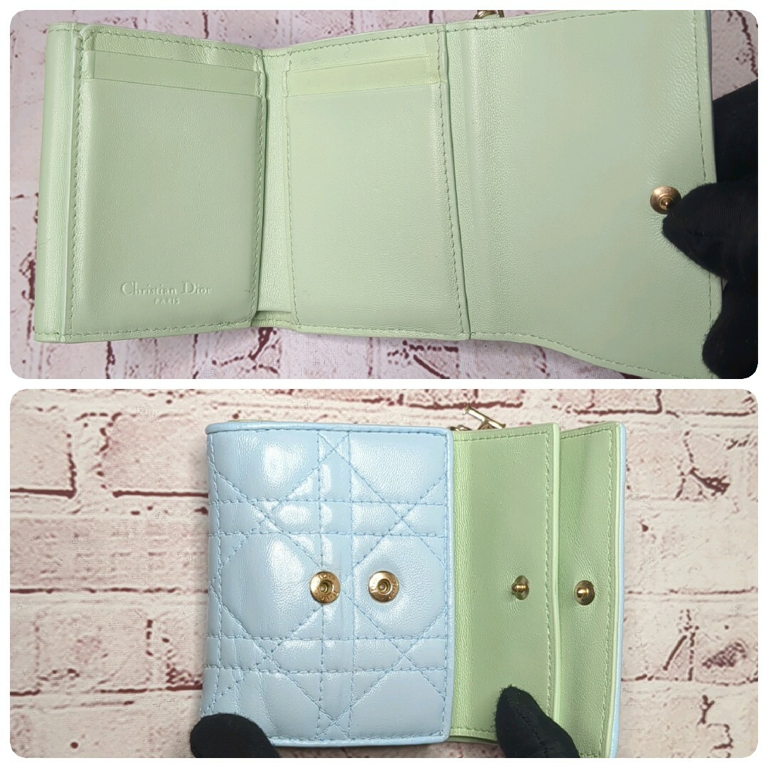 限定色/極美品】ディオール 三つ折りミニ財布 ロータス 限定色/極美品】ディオール 三つ折りミニ財布 ロータス