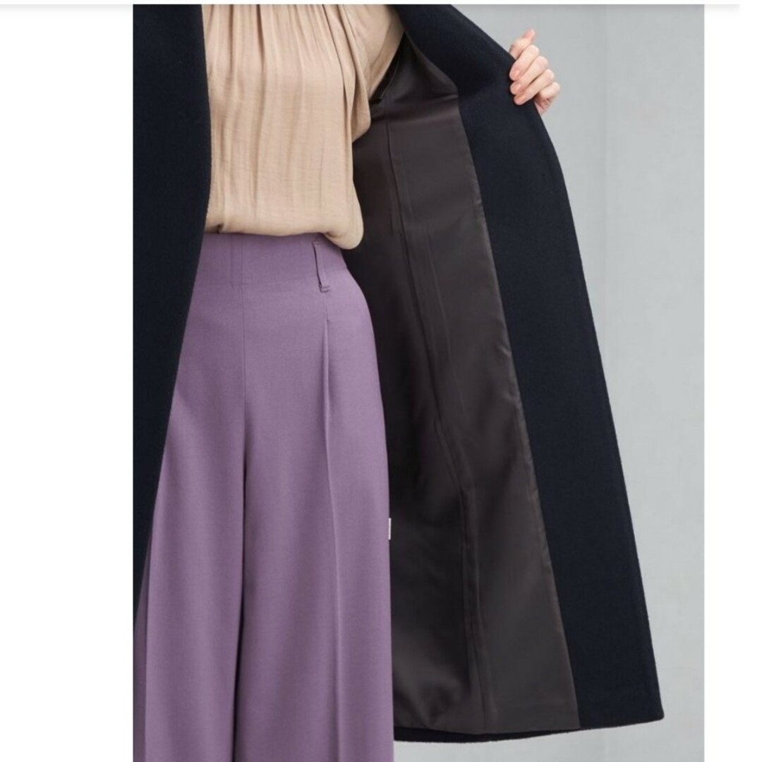 UNITED ARROWS green label relaxing(ユナイテッドアローズグリーンレーベルリラクシング)のW/N ノーラペル ノーカラーコート　サイズ42　ネイビー ノーカラー レディースのジャケット/アウター(ロングコート)の商品写真