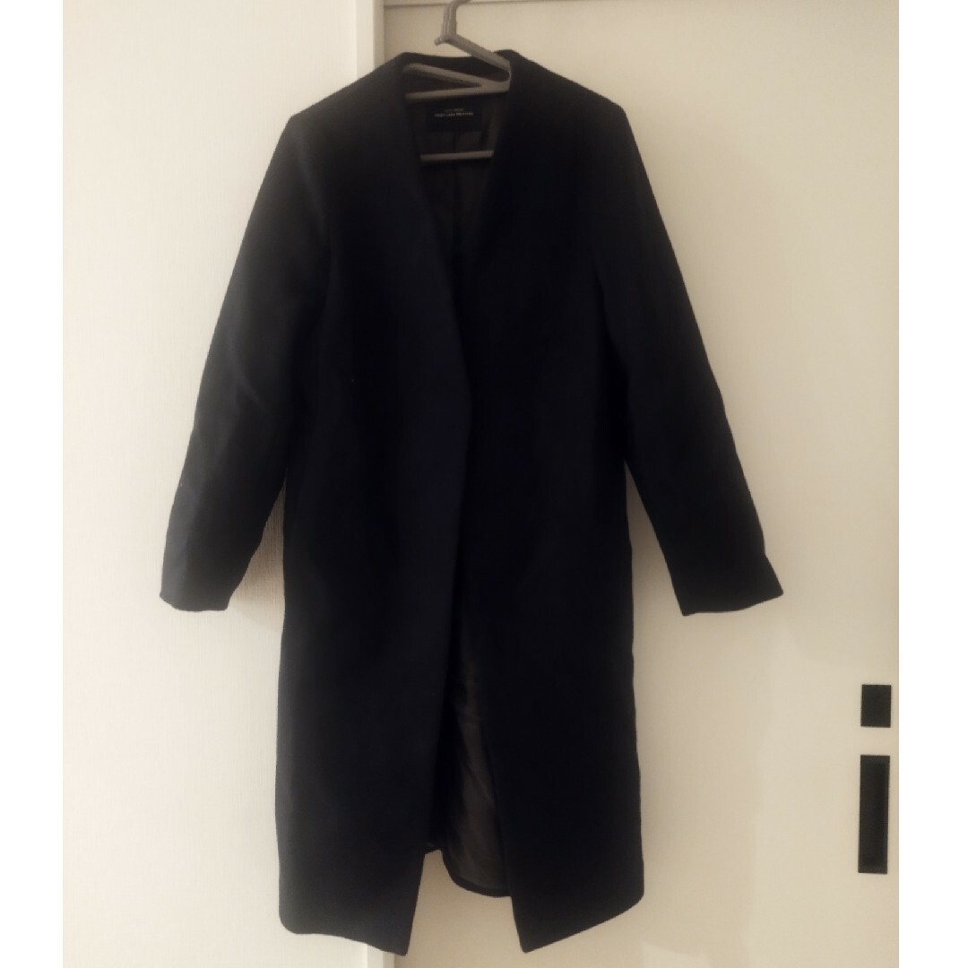 UNITED ARROWS green label relaxing(ユナイテッドアローズグリーンレーベルリラクシング)のW/N ノーラペル ノーカラーコート　サイズ42　ネイビー ノーカラー レディースのジャケット/アウター(ロングコート)の商品写真