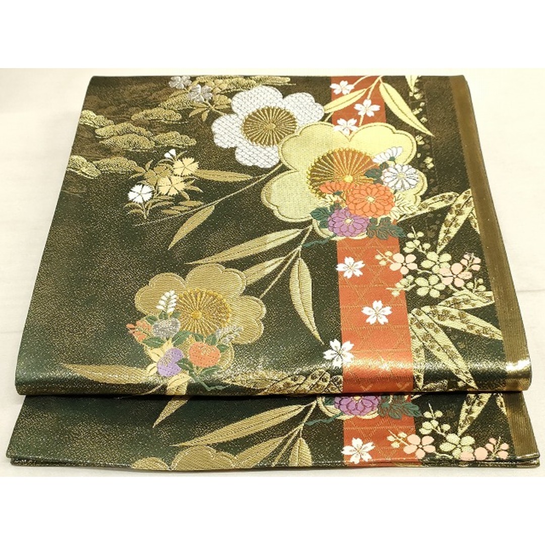 平和屋着物◎六通柄袋帯 吉祥花文 金銀糸 正絹 逸品 CAAI3855ku 平和屋着物◎六通柄袋帯 吉祥花文 金銀糸 正絹 逸品 CAAI3855ku