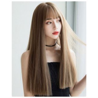 当日発送　ネット付き　ロングストレート　ライトブラウン　ダークブラウンウイッグ(ロングストレート)