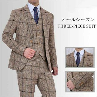 3ピーススーツ 在庫サイズM～5XL セットアップ メンズ チェック柄１つボタン(セットアップ)