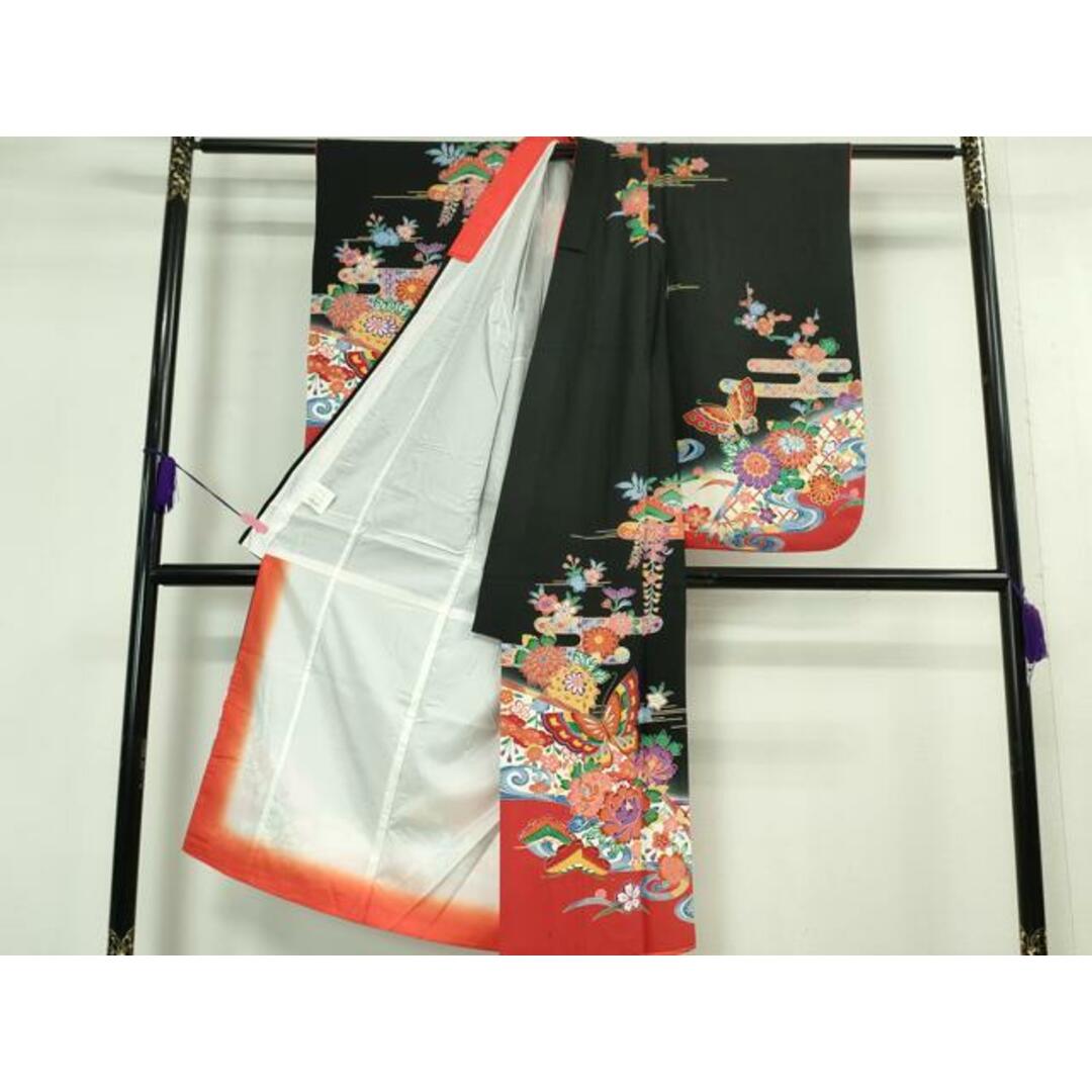 平和屋本店□極上 七五三 女の子 7歳 祝着 型染 流水舞蝶文 黒地 平和屋本店□極上 七五三 女の子 7歳 祝着 型染 流水舞蝶文 黒地