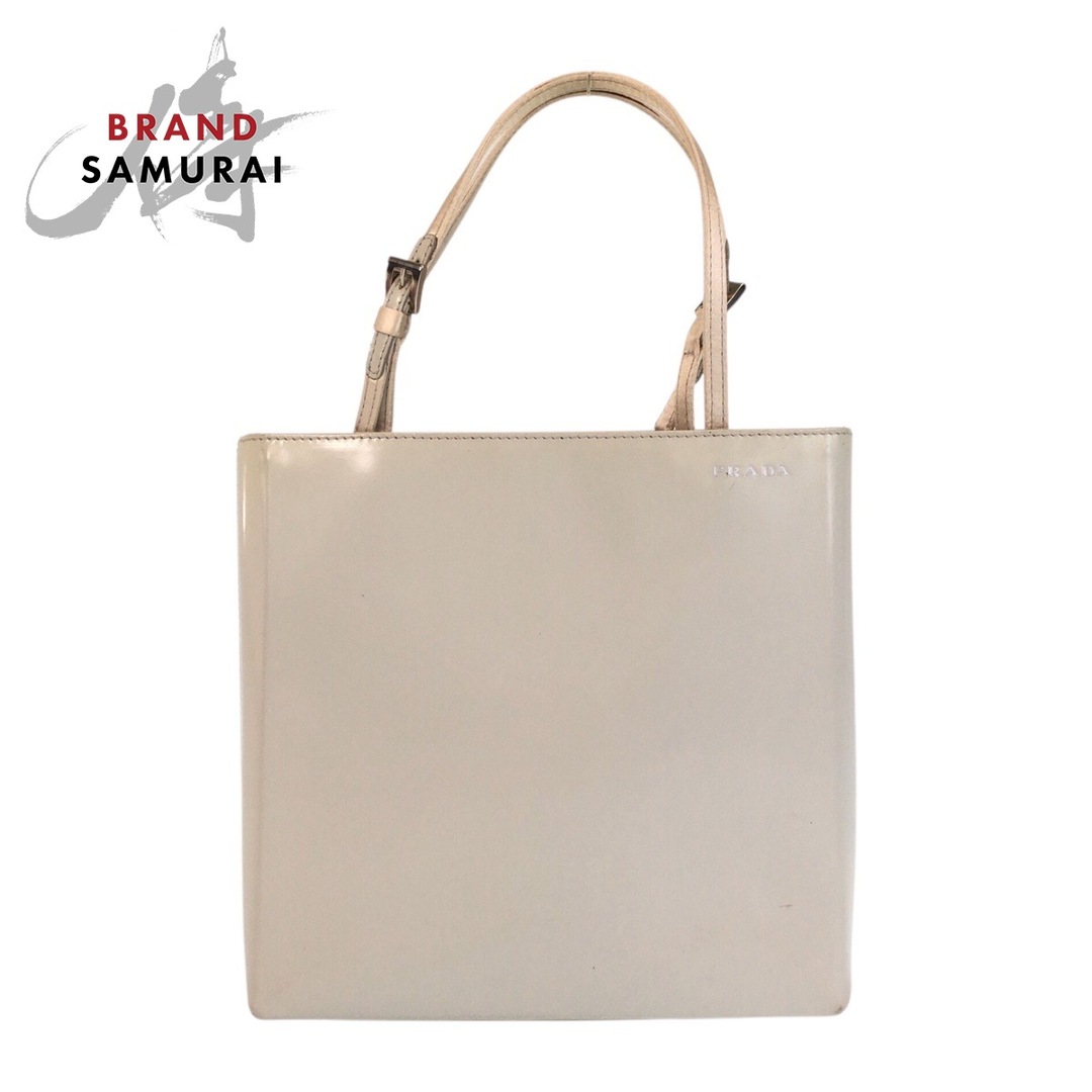 PRADA プラダ ホワイト シルバー金具 パテントレザー PRADA プラダ ホワイト シルバー金具 パテントレザー