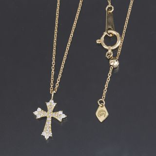 クロスネックレス ダイヤ0.12ct K18YG アジャスター付 1E0774(ネックレス)