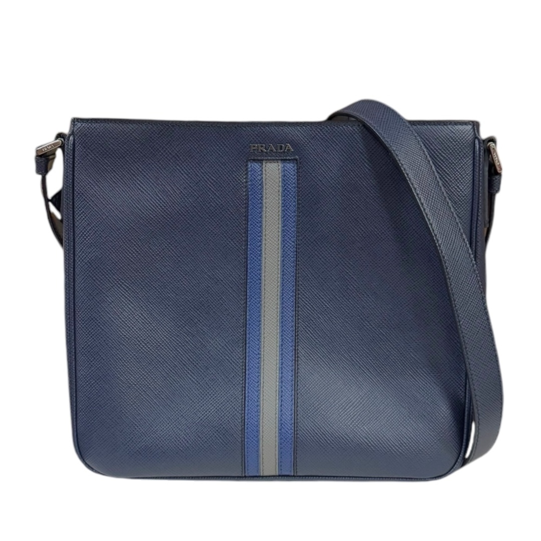 PRADA - プラダ サフィアーノ ショルダーバッグ レザー V1082R ネイビー メンズ PRADA  中古