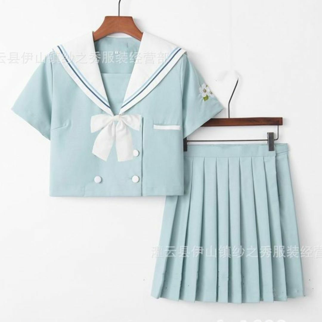 Mサイズ♡ 高校制服 3点セット 半袖 セーラー服 JK コスプレ水色 夏服 エンタメ/ホビーのコスプレ(衣装)の商品写真