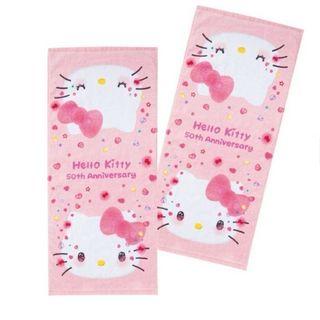 新品☆ハローキティ　50周年　フェイスタオル　2枚(タオル/バス用品)