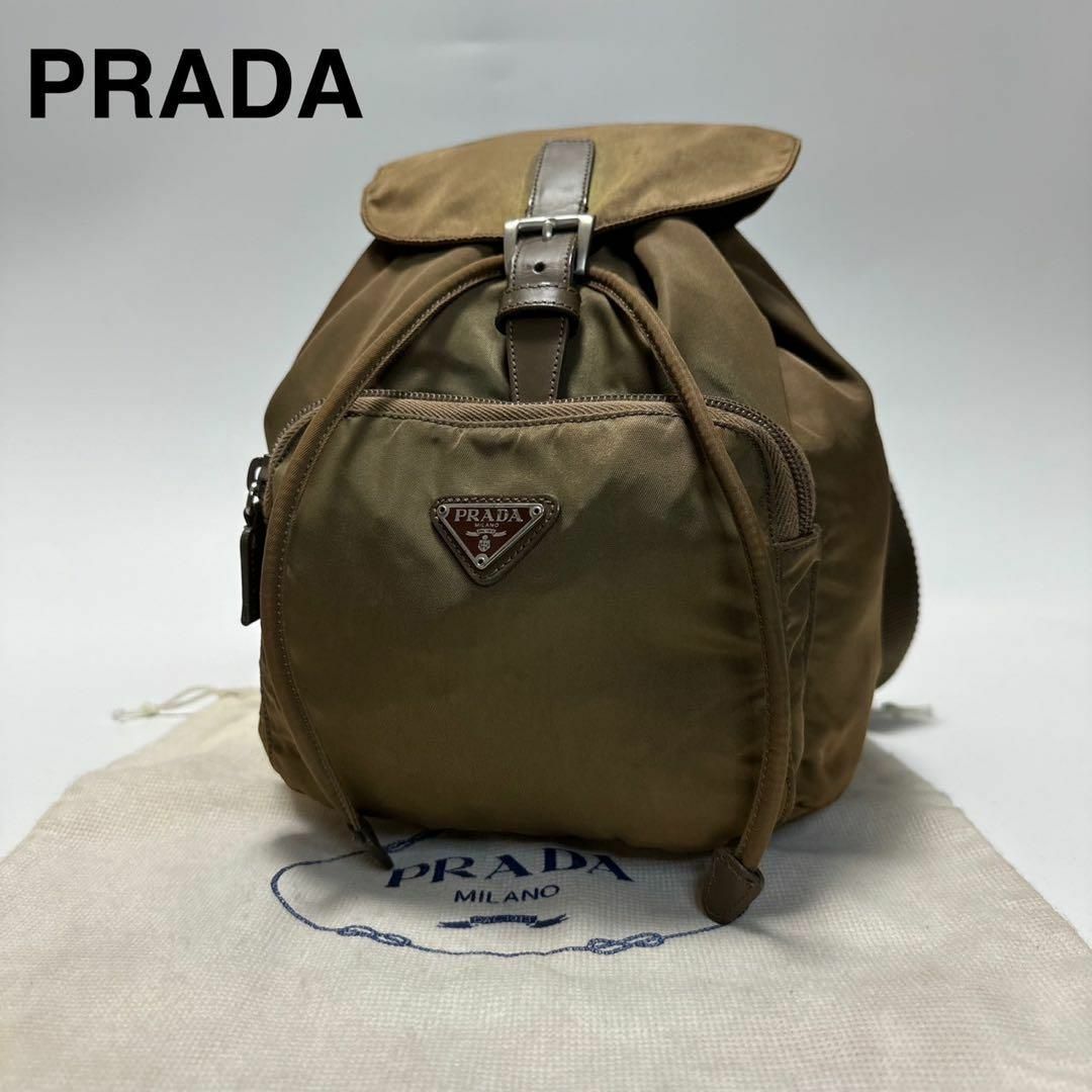 PRADA - h25【美品】プラダ 三角ロゴ カーキ ナイロン レザー PRADA - h25【美品】プラダ 三角ロゴ カーキ ナイロン レザー