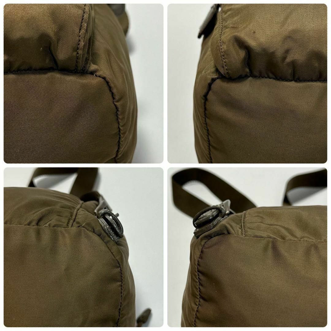 PRADA - h25【美品】プラダ 三角ロゴ カーキ ナイロン レザー PRADA - h25【美品】プラダ 三角ロゴ カーキ ナイロン レザー