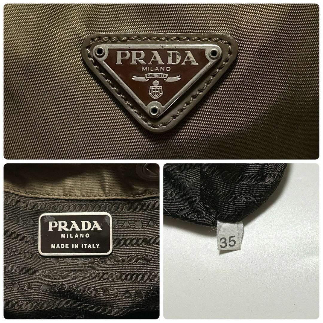 PRADA - h25【美品】プラダ 三角ロゴ カーキ ナイロン レザー PRADA - h25【美品】プラダ 三角ロゴ カーキ ナイロン レザー