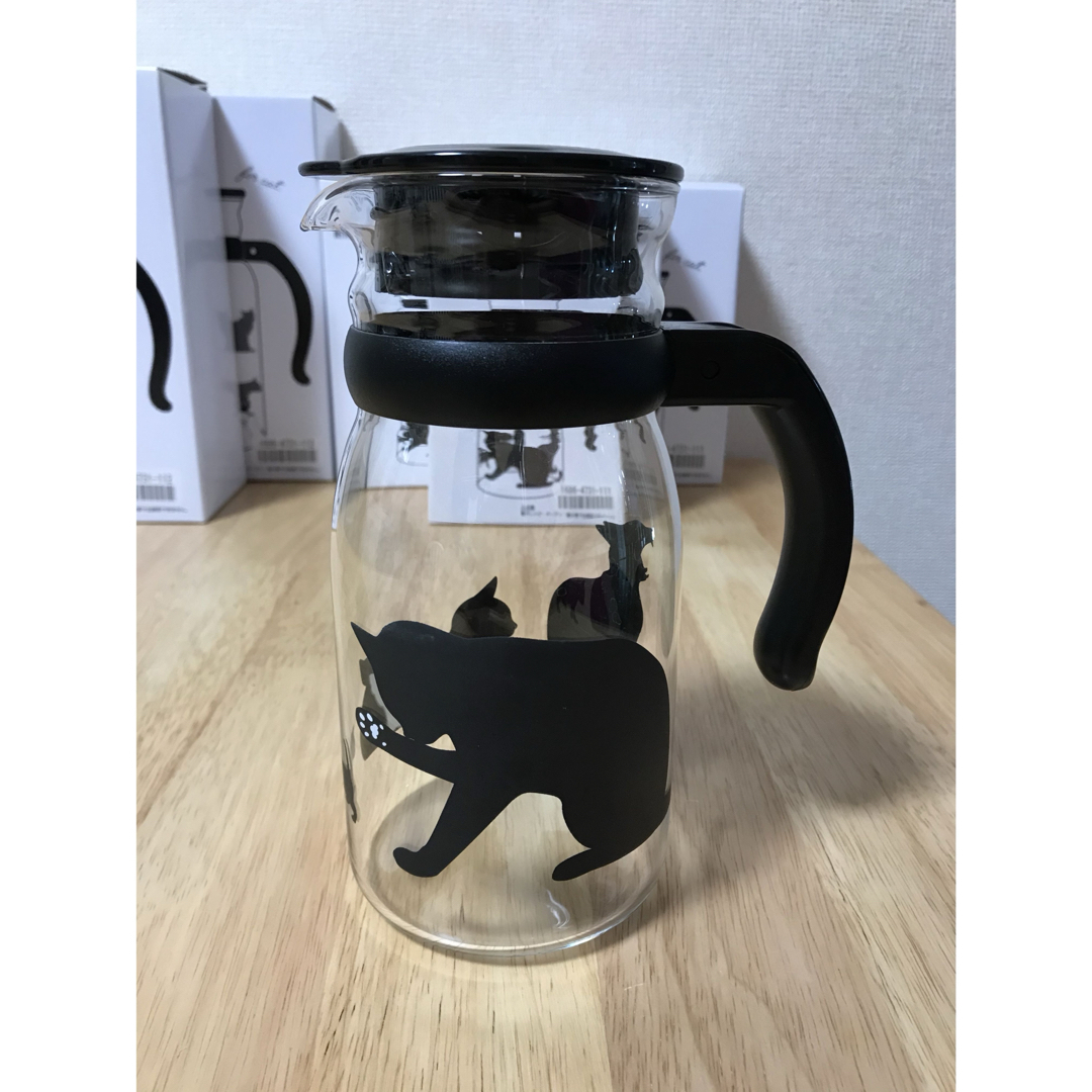 ❌⚛️猫シルエット 耐熱ガラスピッチャー M猫 ねこ 足あと インテリア/住まい/日用品のキッチン/食器(食器)の商品写真