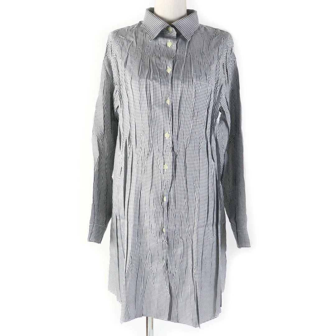 極美品☆PLEATS PLEASE プリーツプリーズ イッセイミヤケ PP03-PJ863 ギンガムチェック 長袖シャツ ワンピース ブラック系 4 日本製 正規品 レディース