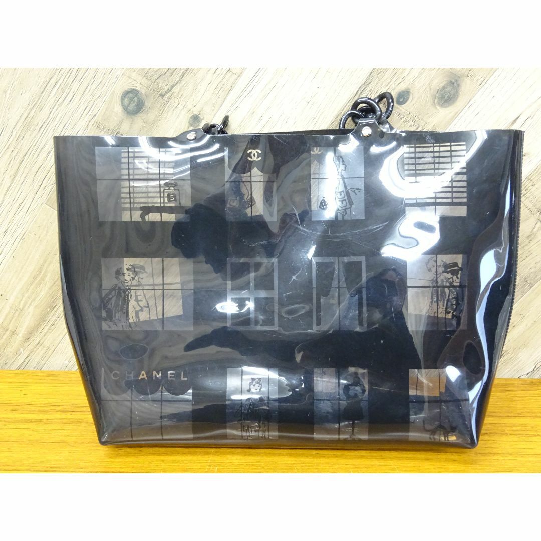 CHANEL - 広077/ CHANEL シャネル ウィンドウズライン ビニール トートバッグ