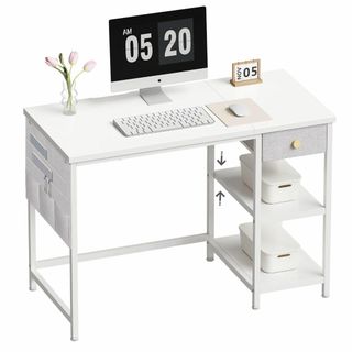 【色:白い_サイズ:幅100ｃｍ】YeTom デスク 机 pcデスク パソコンデ(オフィス/パソコンデスク)