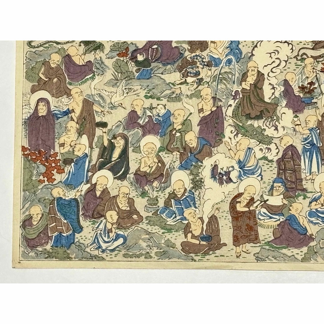百羅漢図 千代紙」彩色木版刷り いせ辰版 1枚|版画 浮世絵 錦絵 百羅漢図 千代紙」彩色木版刷り いせ辰版 1枚|版画 浮世絵 錦絵