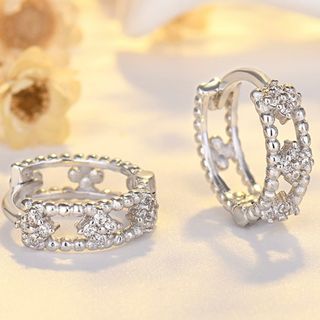 フラワー 花 透かし CZダイヤ ミル打ち リング ピアス＊シルバー＊(ピアス)