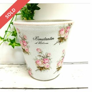 デコパージュꔛ‬ꕤ  ガーデン雑貨 *リメイク鉢 4号 *薔薇* ピンク(プランター)