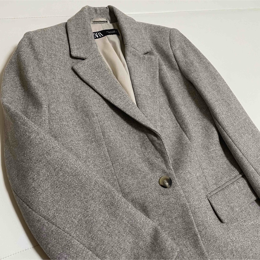 ZARA - ZARA ヘリンボーンウールブレンドストレートブレザーの ZARA - ZARA ヘリンボーンウールブレンドストレートブレザーの