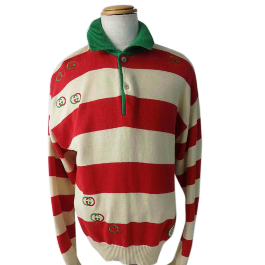 GUCCI グッチ/インターロッキングG/長袖ニット/ストライプ/赤×緑 GUCCI グッチ/インターロッキングG/長袖ニット/ストライプ/赤×緑