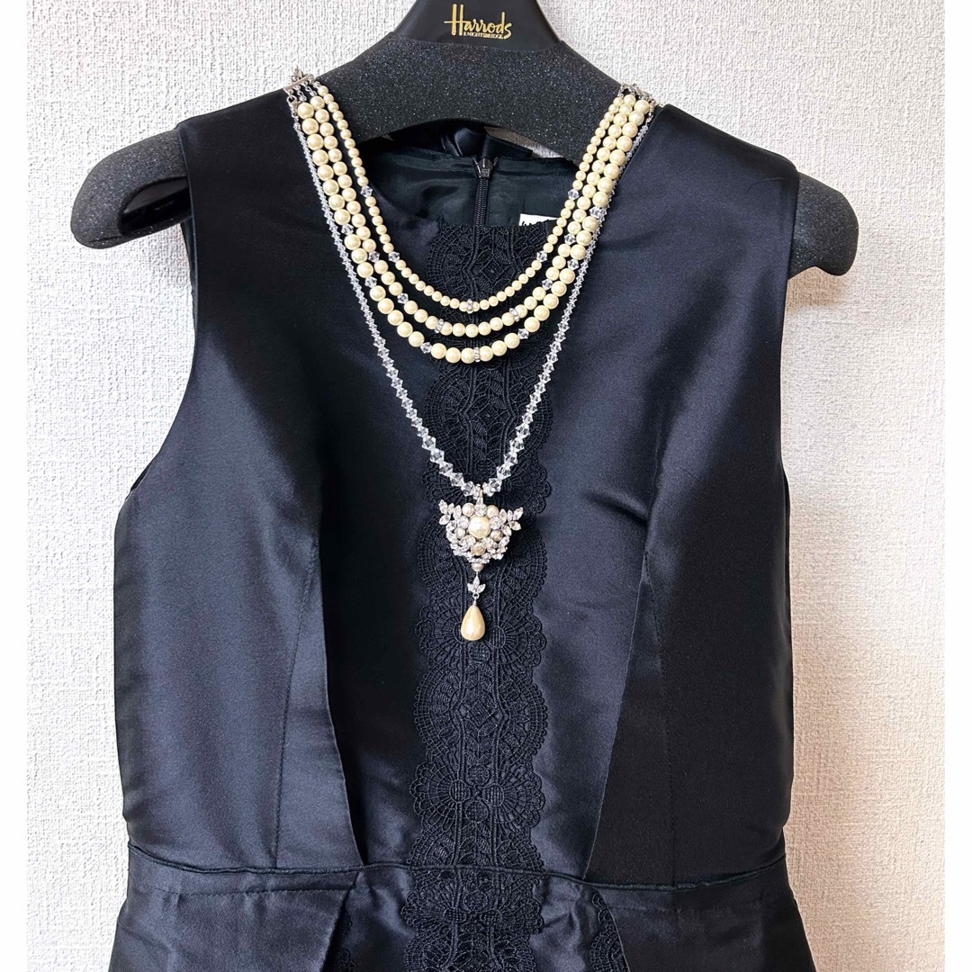 Harrods made in France シルク混黒ドレス ひざ丈ワンピース Harrods made in France シルク混黒ドレス ひざ丈ワンピース