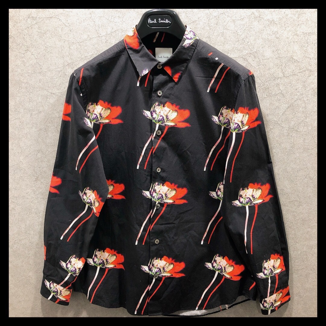 ポールスミス 長袖シャツ 花柄 レッド系 Mサイズ ポールスミス 長袖シャツ 花柄 レッド系 Mサイズ