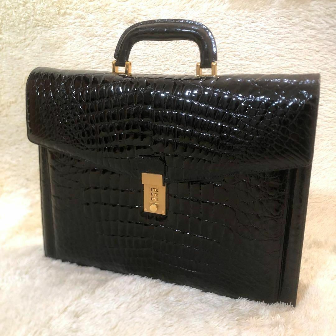 クロコダイルレザー シャイニング 本革 ブリーフケース ビジネス クロコダイルレザー シャイニング 本革 ブリーフケース ビジネス