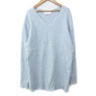 アダムエロぺ(Adam et Rope')のアダムエロペ ニットワンピース ひざ丈 長袖 Vネック モヘヤ混 F 水色(ひざ丈ワンピース)