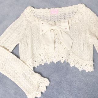 アンジェリックプリティー(Angelic Pretty)の美品 Angelic Pretty リボン付き透かし編みボレロ (ボレロ)