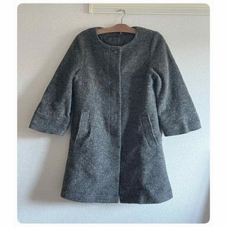 ムジルシリョウヒン(MUJI (無印良品))の⭐️最終お値下げ　無印良品　ウール グレー ノーカラーコート フレア袖(ロングコート)
