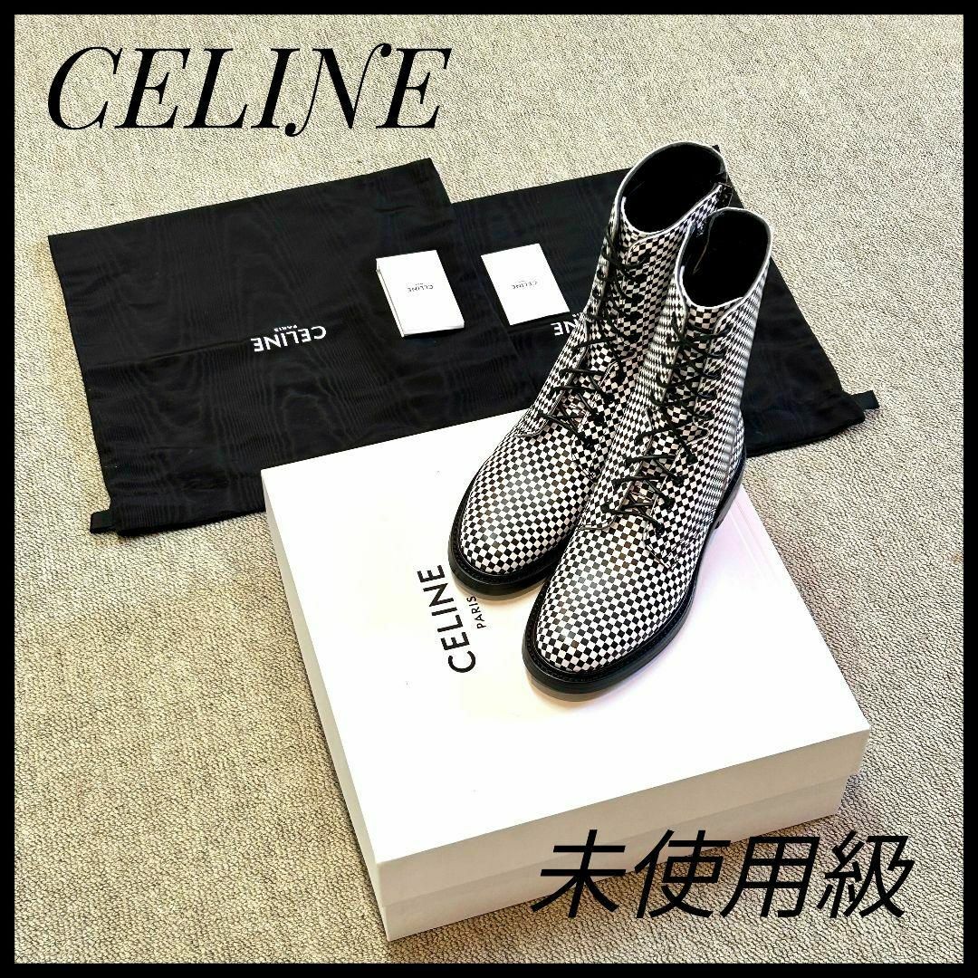 CELINE - セリーヌ CELINE サイドゴアブーツ 39 WHT チェック柄 CELINE - セリーヌ CELINE サイドゴアブーツ 39 WHT チェック柄
