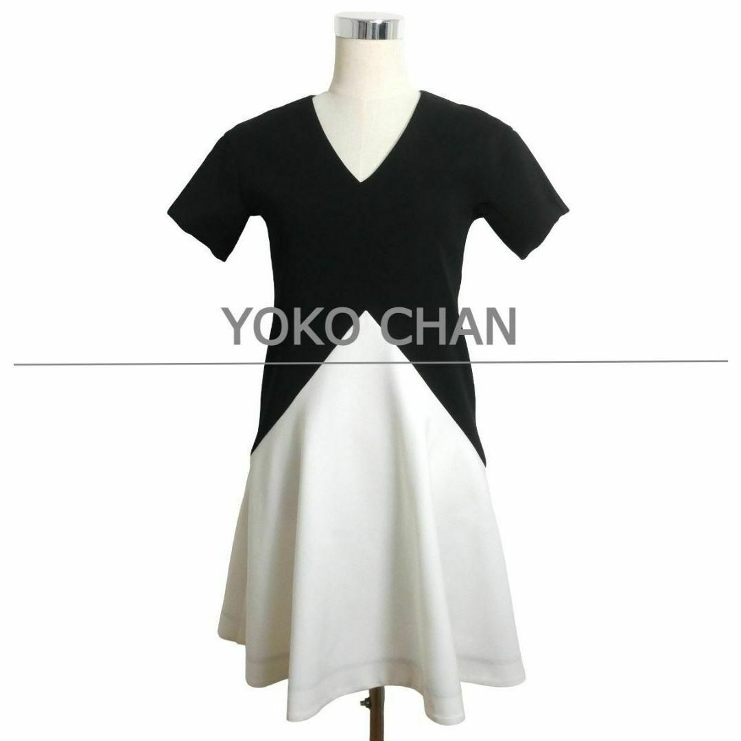 美品 YOKO CHAN PO混 バイカラー Vネック 半袖 フレアワンピース 美品 YOKO CHAN PO混 バイカラー Vネック 半袖 フレアワンピース