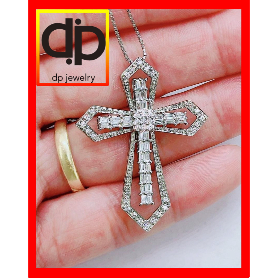 11g★1.00ct★✨ダイヤモンドK18WG大振りクロスネックレスペンダント